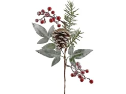 Zweig mit Beeren Zapfen Blättern 30 cm